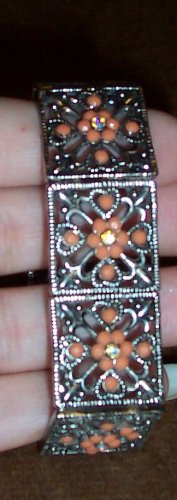 Old Antique Silver Bracelet with Coral Colored Beads