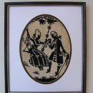 Marvelous Vintage Black Silhouette Embroidered Needlepoint Framed Picture
