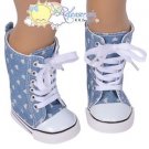 Doll Shoes Knee High Lace-Up Sneakers Boots Hearts Denim for 18" American Girl