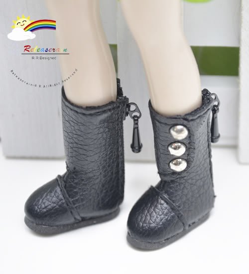 3-Stud Boots Shoes Black for Blythe/Lati Yellow doll