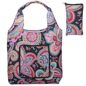 Releaserain Parisian Paisley Packable Folding Travel Shopping Hobo Tote Bag