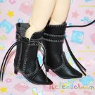 Dollfie Yo-SD Shoes Cowgirl Tassel Heel Boots Black