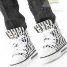 Releaserain Doll Shoes Studded Sneakers Boots Blk/W Stripe for Slim MSD BJD