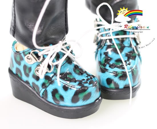 MSD Dollfie Patent Leopard Creeper Goth Shoes Turquoise