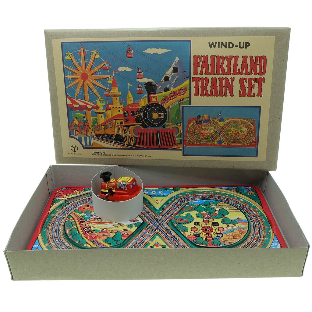 Japan Vintage Litho Tin Toy Collectible Wind-Up Fairyland Train & Track ...