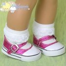 Doll Shoes Mary Jane Buckle Sneakers Glitter Fuchsia 18" American Girl Dolls