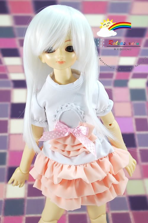MSD Dollfie Doll Outfit White/Pink Ruffle Top & Skirt
