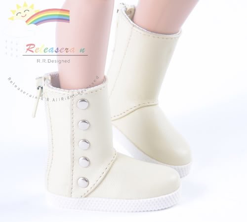 Releaserain Doll Shoes 5-Stud Boots Ivory for Slim MSD BJD 14"Kish 17"Matt