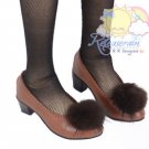 Mink Fluffy Low Heel Pumps Shoes Saddle Brown Choc Pom for SD Dollfie BJD dolls