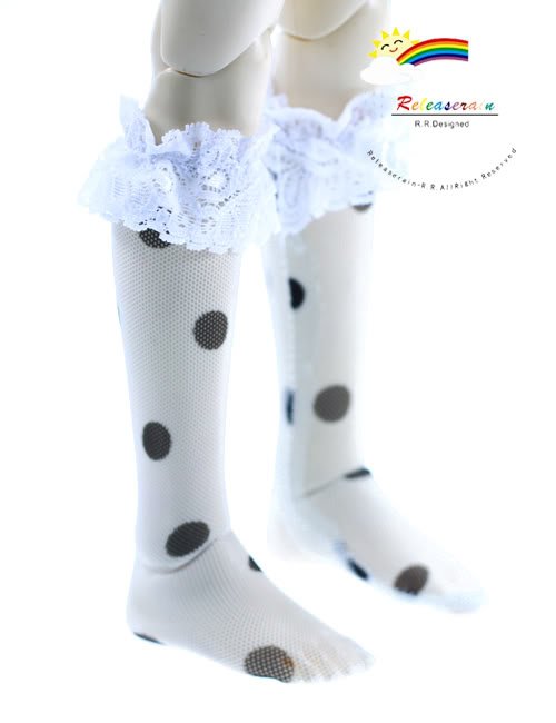 Ivory with Black Dots Lace Socks for SD Girl Dollfie