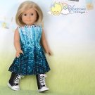 Doll Clothes Gradated Teal Ink Drops Elastic Waist Dress for 18" American Girl