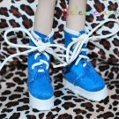 Blythe Shoes Velvet Lace-Up Leather Trim Boots Blue