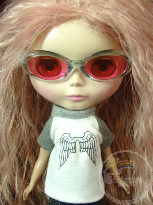 Blythe Glasses Clear Blue Frame Pink Sunglasses #A4