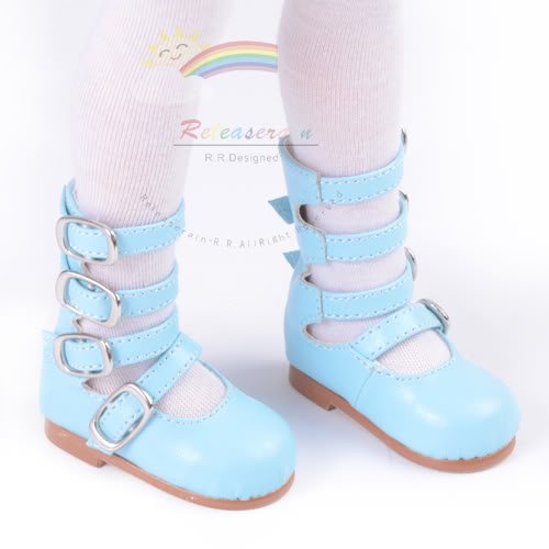 4-Strap Mary Jane Leather Shoes Boots Pale Blue for MSD size Dollfie BJD dolls