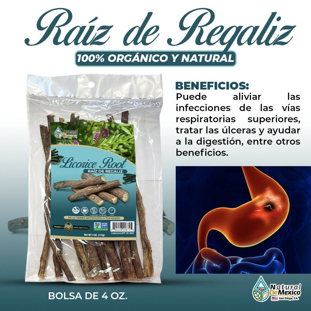 Raiz de Regaliz Herbal Tea 4 oz-113g. Licorice Root Stomach Health Support