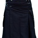 Active Men Utility Cargo Pocket kilt 26 Waist Size Black Cotton Kilt with Cargo Pockets