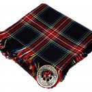 High Quality Scottish Kilt Fly Plaid Purled, Fringed Acrylic Wool In Black Stewart Tartan