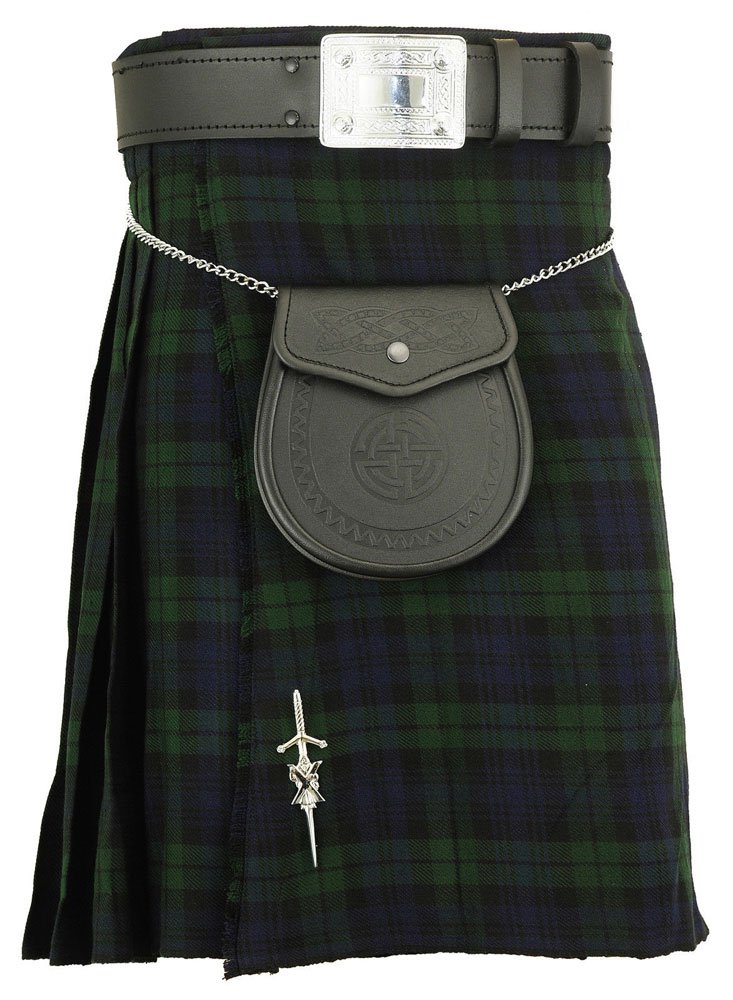 Traditional Black Watch Tartan 5 Yard Scottish Kilt In 13oz. 44 Waist