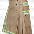 Tactical Duty Kilt 50 Waist Size Fireman Utility Khaki Cotton Kilt with High Visible Reflector Tape