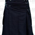 Active Men Utility Cargo Pocket kilt 28 Waist Size Black Cotton Kilt with Cargo Pockets