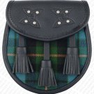 Black Leather-Scottish Sporran-Clan Gunn Ancient Tartan