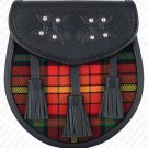 Black Leather-Scottish Sporran-Clan LGBTQ Pride Tartan