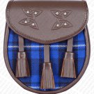 Brown Leather-Scottish Sporran-Clan Ramsay Blue Tartan