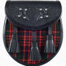 Premium Quality - Black Leather - Macdonald Tartan - Scottish Day Sporran