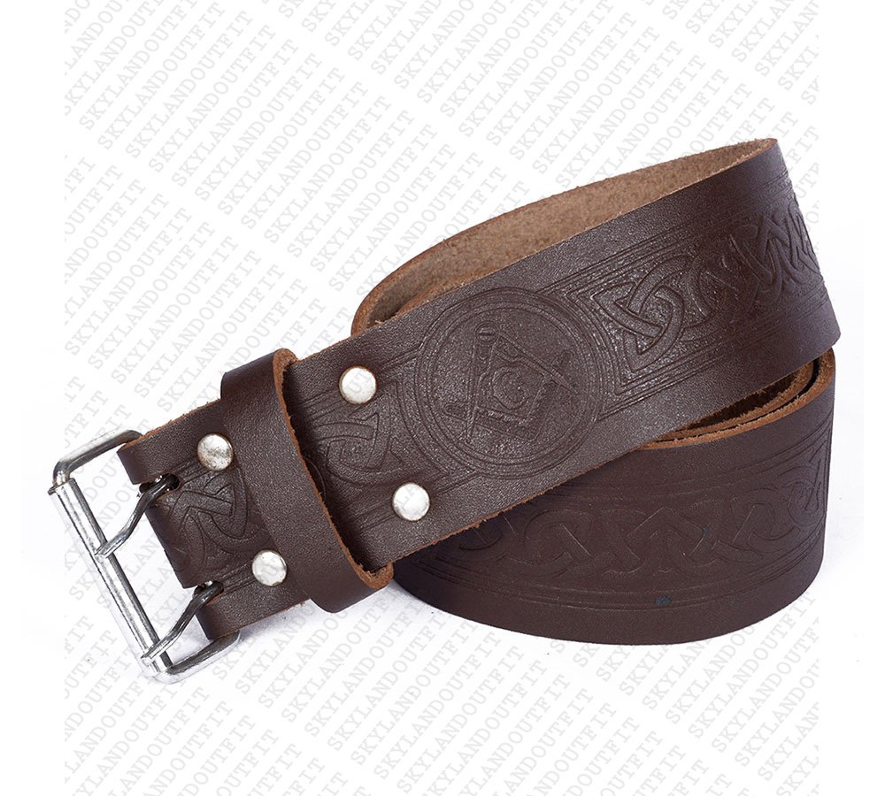 30 in Waist Size Genuine Brown Leather Scottish Kilt Belt Masonic