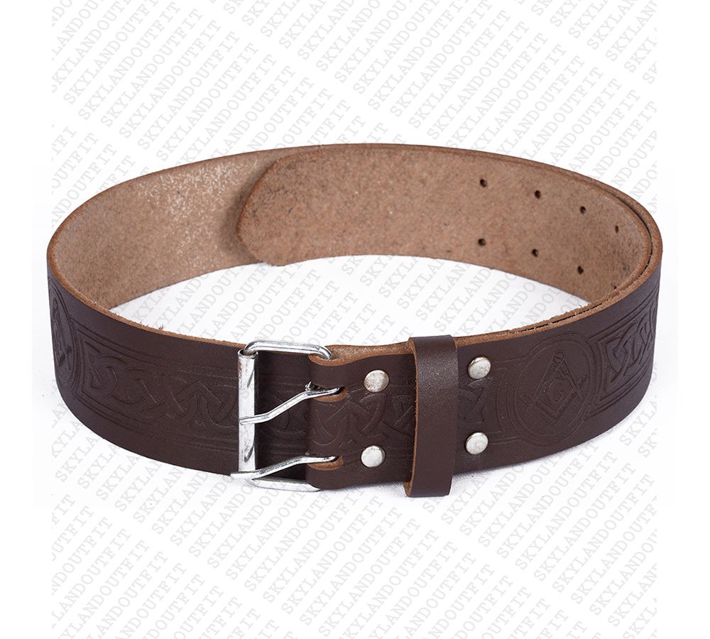 30 in Waist Size Genuine Brown Leather Scottish Kilt Belt Masonic