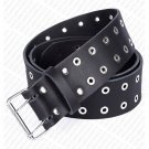 Silver Studs Black Leather Double Prong Kilt Belt for Men 34 in Waist Size