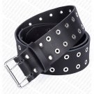 Silver Studs Black Leather Double Prong Kilt Belt for Men 40 in Waist Size