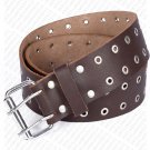 Silver Studs Brown Leather Double Prong Kilt Belt for Men 32 in Waist Size