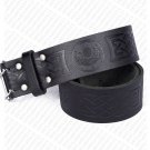 34 in Waist Size Thistle Embossed Black Leather Double Prong Kilt Belt
