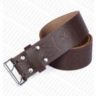30 in Waist Size Thistle Embossed Brown Leather Double Prong Kilt Belt
