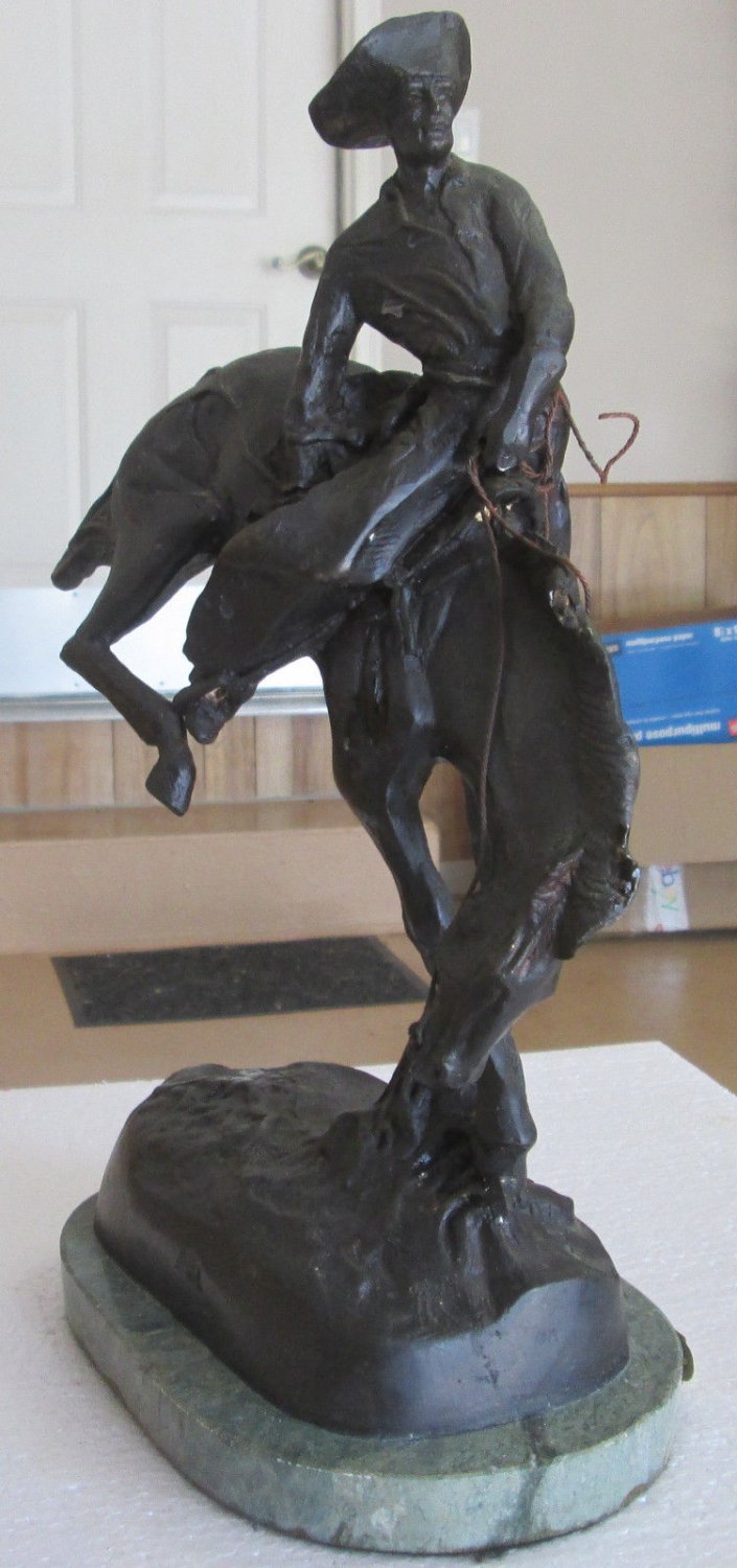FREDERICK REMINGTON "Outlaw" Statue of Wrangling Cowboy Signed Bronze