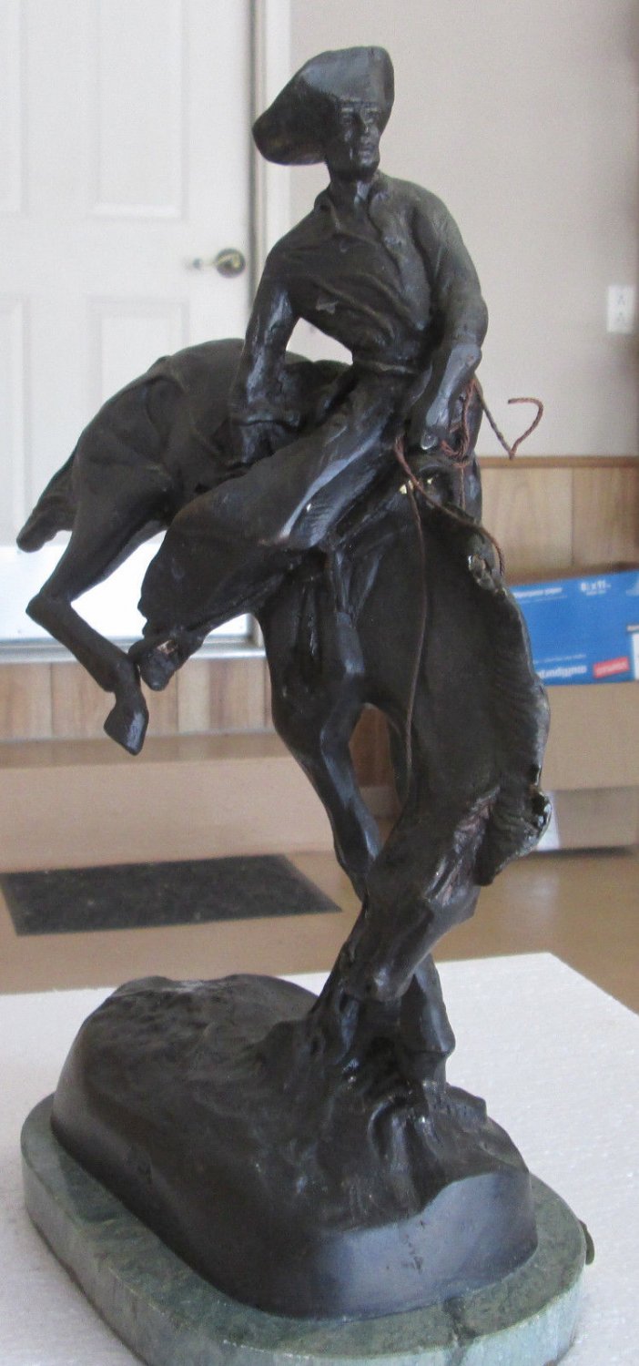 FREDERICK REMINGTON "Outlaw" Statue of Wrangling Cowboy Signed Bronze