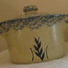 RRP Roseville Pottery Stoneware 1.5 Quart Baking Dish Blue Sponge Ware & Wheat