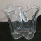 Muurla Finland Clear Ruffle Handkerchief Vase 6.25" Vintage MCM Hand Blown Glass