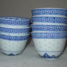 Jingdezhen China Rice Eye Grain Translucent Blue & White Porcelain Bowl 7 Pieces