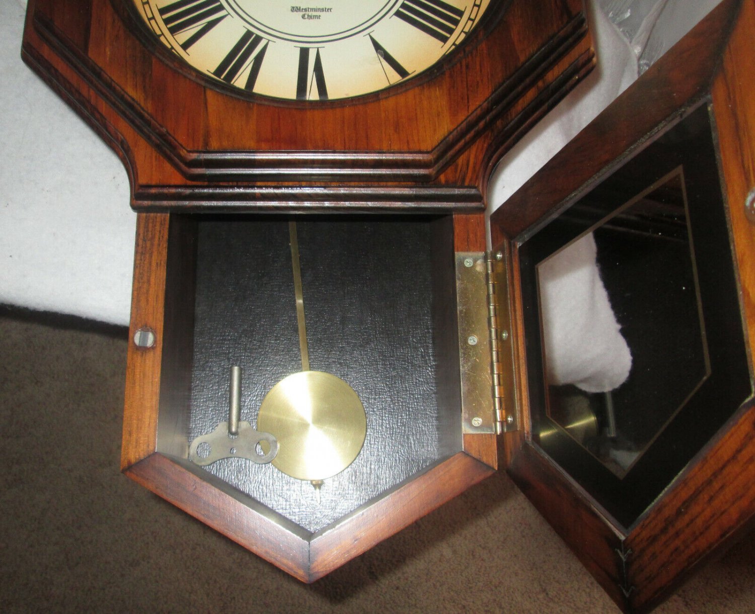 VERICHRON WindUp Pendulum Wall Clock w/Westminster Chimes LaminateWood
