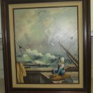 OIL ON CANVAS SEA CAPTAIN BY KENNETH SUESS Coastal Painting  Framed