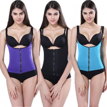 HOT Zipper & Hook Women Black Neoprene Waist Trainer Corset Vest No Bone Waist Cincher Body Shaper