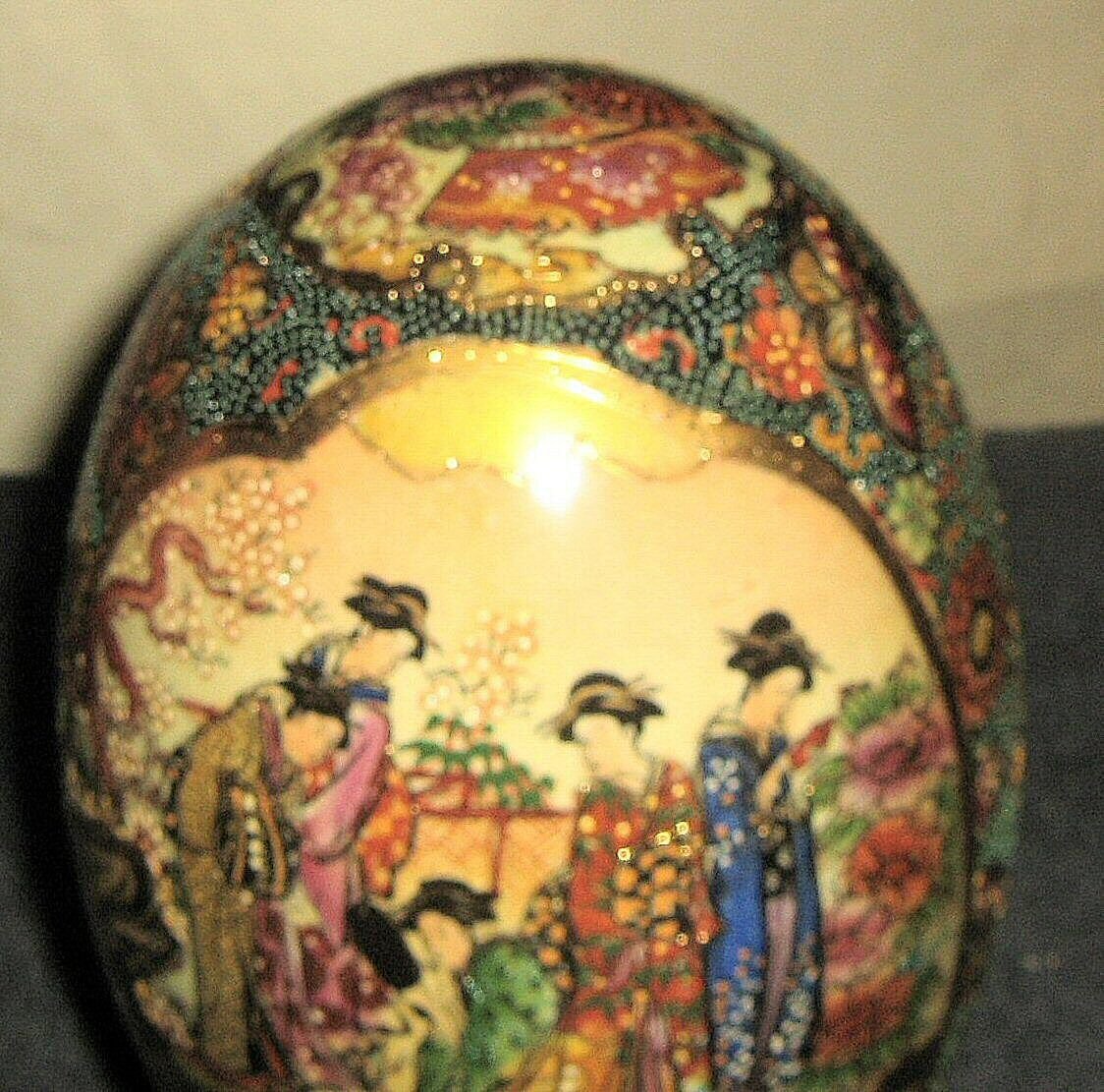 SATSUMA Egg Porcelain10" Asian Geisha Girls,Stand,HandPainted,Japanese,Chinese