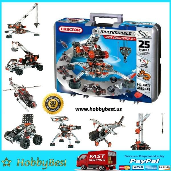 Meccano Erector Metal Toy Construction Set 25 Motorized Models 640pcs