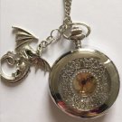 Personalized Quartz Silver Dragon Pocket Watch Necklace Steam Punk