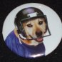 Yellow Lab dog wearing a helmet on a badge, pin D 0004
