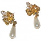 Golden Bow Pearls Earrings A1