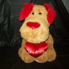 Brown Dog with Red Heart Shaped Noise, Red Ears and Valentine Heart in Paws