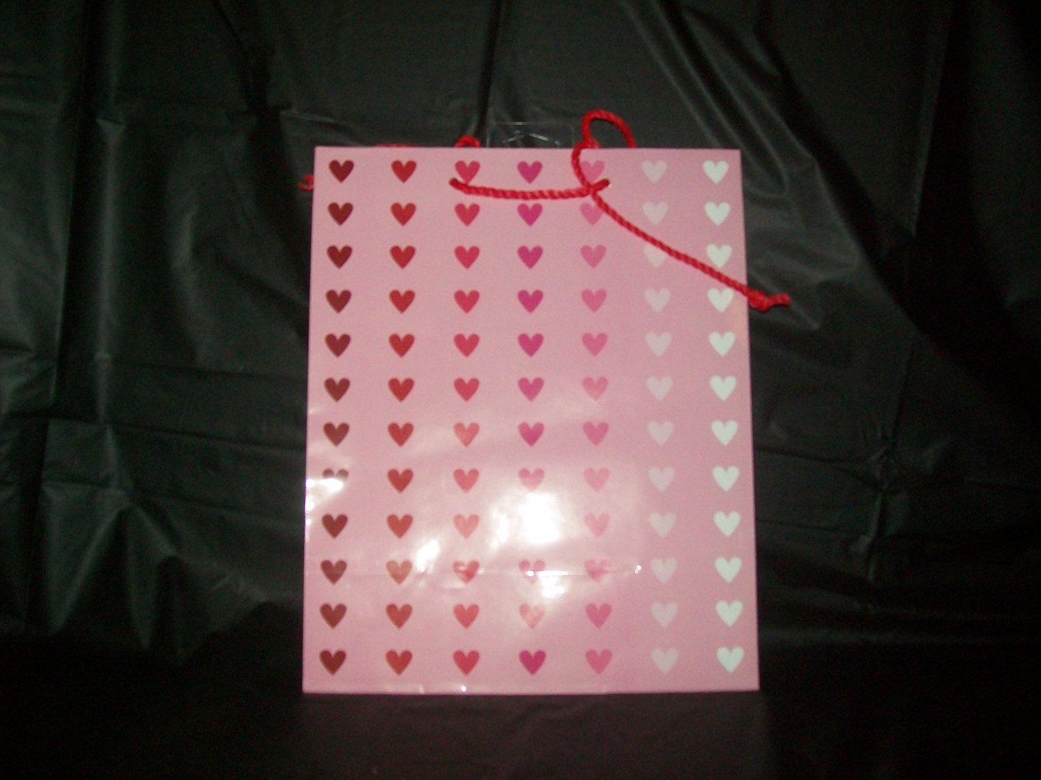 Pink and Red Hearts Gift Bags with Red Lace Handles.
